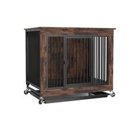 EVGTTI Heavy Duty Dog Crate Furniture with Detachable Table Top | Wooden Indoor Kennel with Pull-Out Tray & Doors | Rustic Brown End Table for Medium, Small Dogs (77×80×52 CM)