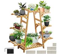 EVGTTI Large 5 Tier Plant Stands Indoor Outdoor, Bamboo Corner Tall Plant Stand Pot Holder, Trapezium -Shaped Flower Shelf for Multiple Plants, Display Rack Patio for Home Living Room Balcony Garden