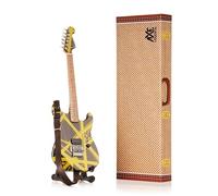 EVH Bumblebee Miniature Guitar | Handmade Wooden Mini Replica by Axe Legends | Includes Personalised Mini Leather Guitar Strap and A-Frame Display Stand | 25 cms Tall | Shipped in Gift Box