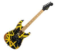 EVH Limited Edition Striped Series Frankenstein Frankie MN Black with Yellow Stripes Aged