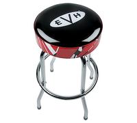 EVH Logo Barstool, Faux Leather Padded, Black & Red, 30" | Striped trim, foam padded seat, faux leather, music room or home bar, guitarist gift, Eddie Van Halen fan, 30" tall