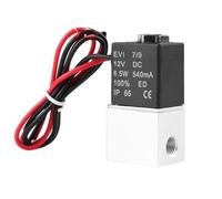 EVI 7/9 Solenoid Valve, 12V DC Direct-Acting, 2-Way Normally Closed, IP65 Rated for Water Air Gas, 6.5W 540mA, Black with Red Wiring (1/4" DC 12V)