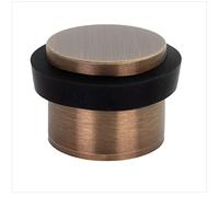 EVI Herrajes | Adhesive Door Stop with Threaded Base | Ø24x21mm | Antique Brushed Brass Finish | Black Rubber | Includes Screw | I-191/24-DUAL-CU