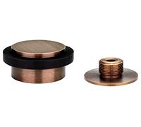 EVI Herrajes | Adhesive Door Stop with Threaded Base | Ø35x21mm | Solid Brass Leather Finish | Black Rubber | Includes Screw | I-203/35X19DUAL-CU