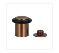 EVI Herrajes | Antique Brass Door Stop | Ø24 x 35mm | Floor Mounted | Screw Installation | Made of Brass | Black Silicone Protection Rubber | I-10824X35-CU