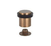 EVI Herrajes | Antique Brass Door Stop | Ø24x30mm | Floor Mounted | Silicone Protection | Includes Screw + Fastening Plug | Model I-191CU