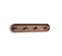 EVI Herrajes | Decorative Wall Coat Rack | 4-Hook | Solid Walnut Wood | Aged Leather Brass Hooks | Mounting Kit Included | Mod. Cova 4CNOCU