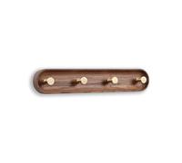 EVI Herrajes | Decorative Wall Coat Rack | 4-Hook | Solid Walnut Wood | Satin Brass Hooks | Mounting Kit Included | Mod. Cova 4CNOLMT