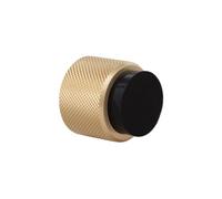 EVI Herrajes | Designer Wall Door Stop - Knurled Design - 28x28mm - Matte Brass - Black Rubber - Adhesive and Screw Mounting