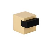 EVI Herrajes | Floor Door Stop - Square Design | 20x20 mm | Matte Brass - Black Rubber | Adhesive Mounting| I-197/20