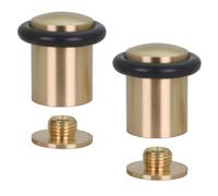 EVI Herrajes | Pack of 2 Brass Door Stops | Ø24x35mm | Brass Matte | Threaded Base for Entrance Doors | Black Silicone Rubber| Includes Tools | Mod. I-13824X35MT