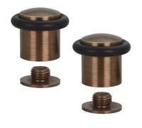 EVI Herrajes | Pack of 2 Brushed Brass Door Stops | Threaded Base | Natural Silicone Black Rubber | Includes Plug + Screw | Mod. I-13824X30CU