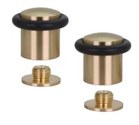 EVI Herrajes | Pack of 2 Gold Door Stops | Brass Body | Threaded Base | Silicone Black Rubber | Includes Plug + Screw | Mod. I-13824X30MT