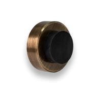 EVI Herrajes | Wall-Mounted Door Stop | 35 x 18 mm | Aged Brass Leather | Black Rubber | Anti-Shock Buffer | for Handles | 2 Installation Modes | I-254/35-CU