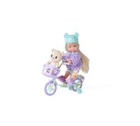 Evi Love Teddy Bike, Toy Doll with a Fluffy Jacket, with Bear Helmet, Shoes, Bicycle and Teddy, 12 cm, from 3 Years