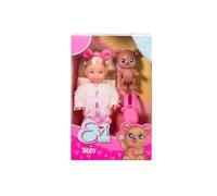 Evi Love Teddy Toy Doll with a Fluffy Jacket, with Bear Headband, Shoes, Backpack and Teddy, 12 cm, from 3 Years