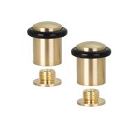 EVI | Pack of 2 Door Stops | 20x29.5mm | Threaded Base | Black Natural Silicone Rubber | Satin Matte Finished Brass | Includes Tools | Model I-108