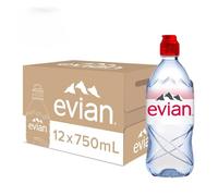 Evian Natural Mineral Water 750ml Sports Cap (Pack of 12 x 75cl)