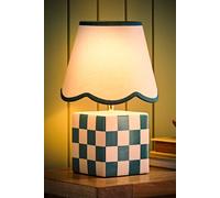 Evie Check Cube Table Lamp with Trim Linen Scallop Lamp Shade and Bulb ValueLights Green One Size