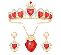 Evie Descendants Costume Adult, Blue Descendants Queen of Hearts Crown & Necklace, Earrings Jewelry Set for Birthday Party Costume Accessory, One Size, Metal, alloy