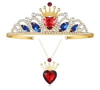 Evie Gold Tiara Red Heart Crown, Descendants 3 Crown Jewelry, Queen of Hearts Eive Costume Fan Jewelry Gift for Girls Teen Halloween