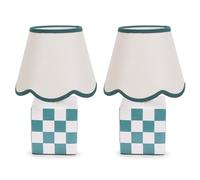 Evie Pair Ceramic Cube Sage Green Trim Linen Scallop Shade Table Lamp & LED Bulb ValueLights Green One Size