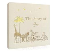 Eviepops Prints Baby Memory Book, Luxury Keepsake Gift for Mum to be, Milestone Record & Photo Album Birth to Age 5, Gender Neutral for Boy or Girl, Linen Fabric Safari Journal Scrapbook, Baby Shower