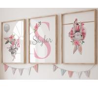 Eviepops Prints Ballerina Bunnies Set of 3 Unframed Poster Prints for Girl Nursery Bedroom Playroom, Personalise Name, Girls Nursery Decor, Girls Bedroom Wall Art, Pink Bunny Rabbit (A5)