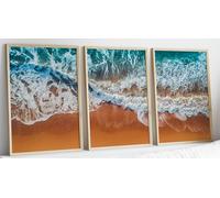 Eviepops Prints Beach Waves Set of 3 Unframed Prints, Ocean Waves and Sandy Shoreline Wall Art, Panoramic Coastal Landscape Print, Modern Decor for Lounge, Bedroom, Bathroom (A3)