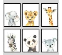 Eviepops Prints Colourful Safari Animals Set of 6 Unframed Poster Prints For Baby Girl or Boy Nursery Bedroom Playroom, Jungle Safari Theme Room Decor, Elephant Giraffe Lion Zebra Panda Koala (A3)