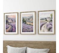 Eviepops Prints French Countryside Landscape Set of 3 Unframed Wall Prints, Digitally Printed Oil Painting Style, Lounge Bedroom Kitchen Home Décor, Beautiful Lavender Countryside (A3)