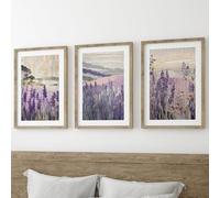 Eviepops Prints French Lavender Hills Wall Art Set of 3 Unframed Poster Prints, Digitally Printed Quilted Tapestry Style, Living Room Bedroom Bathroom Poster Home Decor, Purple Shades and Green (A4)