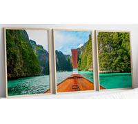 Eviepops Prints Ko Phi Phi Set of 3 Unframed Prints, Panoramic View From Longtail Boat on Pi Leh Lagoon, Tropical Paradise Landscape Wall Art for Lounge, Bedroom, Bathroom (A3)