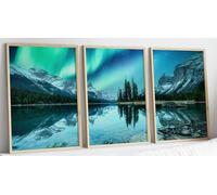 Eviepops Prints Northern Lights Set of 3 Unframed Prints, Panoramic View of Aurora Borealis Over Jasper National Park Canada, Modern Landscape Home Decor for Lounge, Bedroom, Hallway and Office (A4)