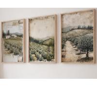 Eviepops Prints Olive Groves Landscape Set of 3 Unframed Prints A3 | Tranquil Mediterranean-inspired landscape artwork bringing a calm, natural feel to your home in A4 and A3