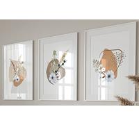 Eviepops Prints Pampas Grass Abstract Wall Art Set of 3 Unframed Prints, Abstract Tropical Plant Decor, Living Room Bedroom Poster Home Decor, Plant Leaves White Beige Brown (A3)