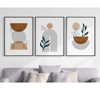Eviepops Prints Set of 3 Unframed Boho Wall Art Prints, Modern Geometric Botanical Posters, Earthy Terracotta Abstract Leaf Art, Aesthetic Minimalist Home Decor for Lounge Bedroom Kitchen Office (A3)