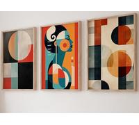 Eviepops Prints Set of 3 Unframed Mid Century Modern Abstract Posters, Retro Geometric Bauhaus Style Prints, Bold Colour Block Wall Art Set for Lounge Bedroom Office Decor (A3)
