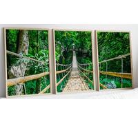 Eviepops Prints Set of 3 Unframed Tropical Rainforest Prints, Panoramic View of Bamboo Suspension Bridge Over River, Jungle Landscape Wall Art, Modern Home Decor (A4)