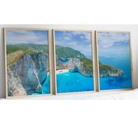 Eviepops Prints Shipwreck Beach Set of 3 Unframed Prints, (Smugglers Cove) Navagio Beach Zante Greece Wall Art, Panoramic Coastal Landscape Print, Modern Decor for Lounge, Bedroom, Bathroom (A3)