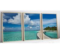 Eviepops Prints Tropical Maldives Island Set of 3 Unframed Prints, Panoramic Wall Art, Scenic Coastal Landscape Print, Modern Beach Decor for Lounge, Bedroom, Bathroom A3