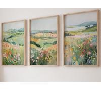 Eviepops Prints Wildflower Countryside Landscape Set of 3 Unframed Wall Prints, Digitally Printed Oil Painting Style, Lounge Bedroom Kitchen Home Décor, Beautiful Wildflower Countryside (A4)