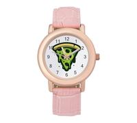 Evil Aliens Pizza Womens Leather Strap Elegant Lady Wrist Watches Casual Band Three-Hand Watch