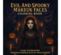 Evil And Spooky Makeup Faces Coloring Book - Creepy & Beautiful Halloween Makeup Girls for Teens and Adults: 50 Unique Line Art Illustrations of Haunted Makeup Faces with Spooky Backgrounds