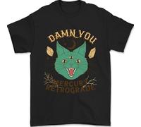 Evil Cat Damn You Mercury Retrograde Mens T-Shirt 100% Cotton Black L