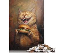 Evil Cat Hamburger Food Puzzles 500 Pieces Wooden Puzzles Puzzle Jigsaws for Adults for Adults& Teens Age 12 Years Up 500pcs (52x38cm)