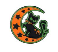 Evil Cat Moon Star Brooch Lapel Pin for Women Girls Orange Green Black Enamel Crescent Celestial Pins Dress Suit Scarft Accessoriws Badge Halloween Jewelry Gift