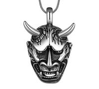 Evil Demon Horn Skull Pendant Necklace - Men Gothic Jewelry Stainless Steel Devil Punk Skull Head Talisman Pendant Necklace for Boys Rock Hip Hop Jewelry Charm Gothic SP0132G