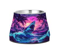 Evil Demon Shark Jumping Out Of Ocean Dog Raised Bowl, 540 ML Feeding Food Pet Bowl Stainless Steel Non-slip High Capacity Cat Bowl
