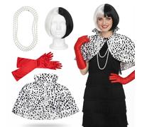 Evil Dog Lady Accessory Set | 4 Pcs | Cape, Bob Wig, Gloves & Necklace - Standard